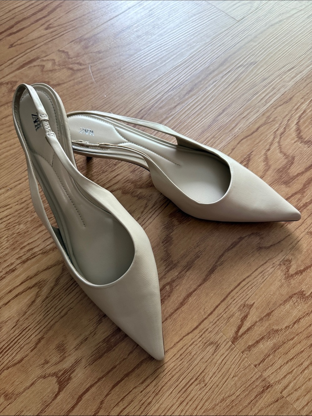 Zara Beige Pointed Slingback Heels